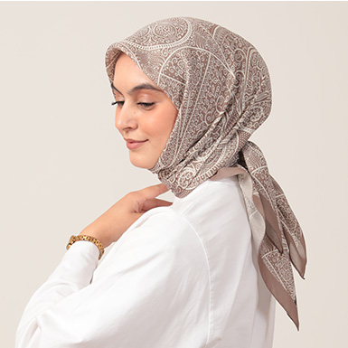 ipekistanbul - Pamuk İpek Eşarp - Henna Desen - Sütlü Kahve