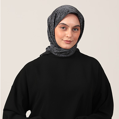 ipekistanbul - Pamuk İpek Eşarp - Mandala Desen - Siyah