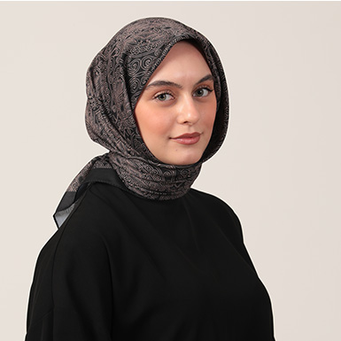 ipekistanbul - Pamuk İpek Eşarp - Mandala Desen - Siyah Gold