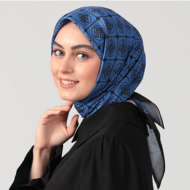 ipekistanbul - Pamuk İpek Eşarp - Sembol Desen - Saks