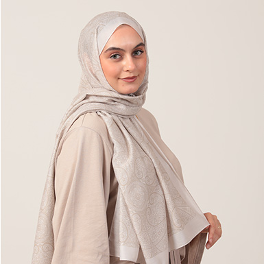 ipekistanbul - Pamuk İpek Şal - Henna Desen - Krem