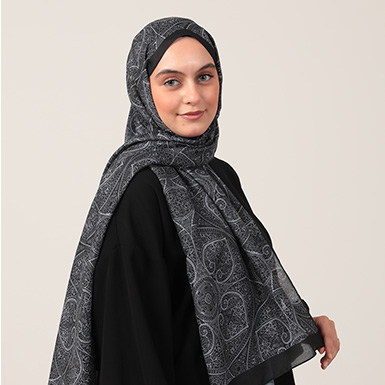ipekistanbul - Pamuk İpek Şal - Henna Desen - Siyah