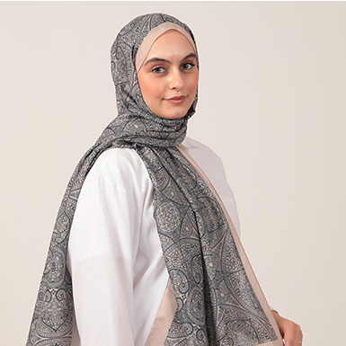 ipekistanbul - Pamuk İpek Şal - Henna Desen - Vizon Lacivert