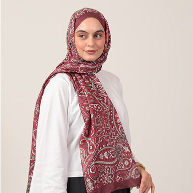 ipekistanbul - Pamuk İpek Şal - Marakeş Desen - Bordo