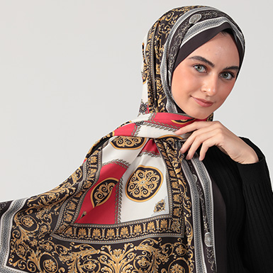 ipekistanbul - Pamuk Krep Şal - Barok Desen - Bordo