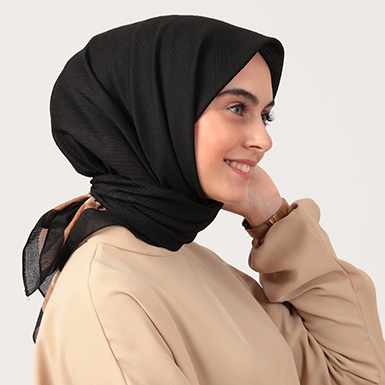 ipekistanbul - Pamuklu Bürümcük Eşarp - Düz Renk - Siyah Camel
