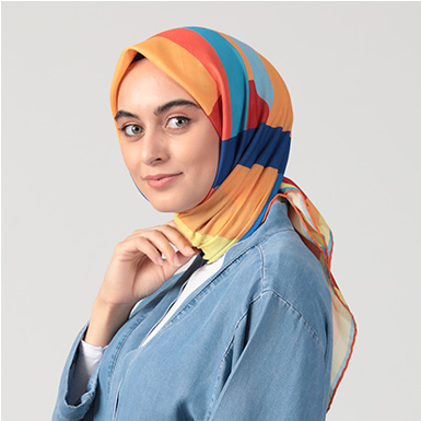 ipekistanbul - Pamuklu Soft Eşarp - Çizgi Desen - Portakal
