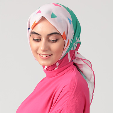 Pamuklu Soft Eşarp - Prizma Desen - Pembe