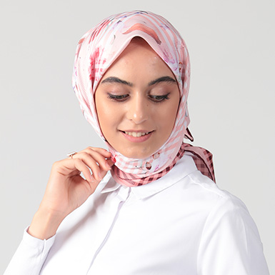 ipekistanbul - Twill Eşarp - Ekose Çiçek Desen - Pudra