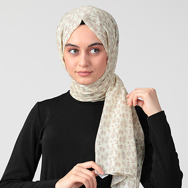 ipekistanbul - Zeytin Dalı Desen Pamuklu Şal - Açık Kahverengi